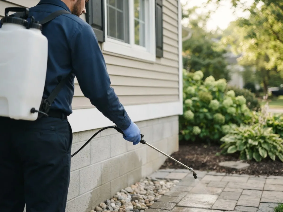 Pest control technician inspecting a home in Port Washington, OH